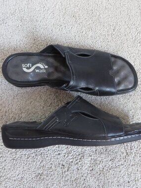 Softwalk womens sandals size 6 black leather cusioned pat pending #S1418-001